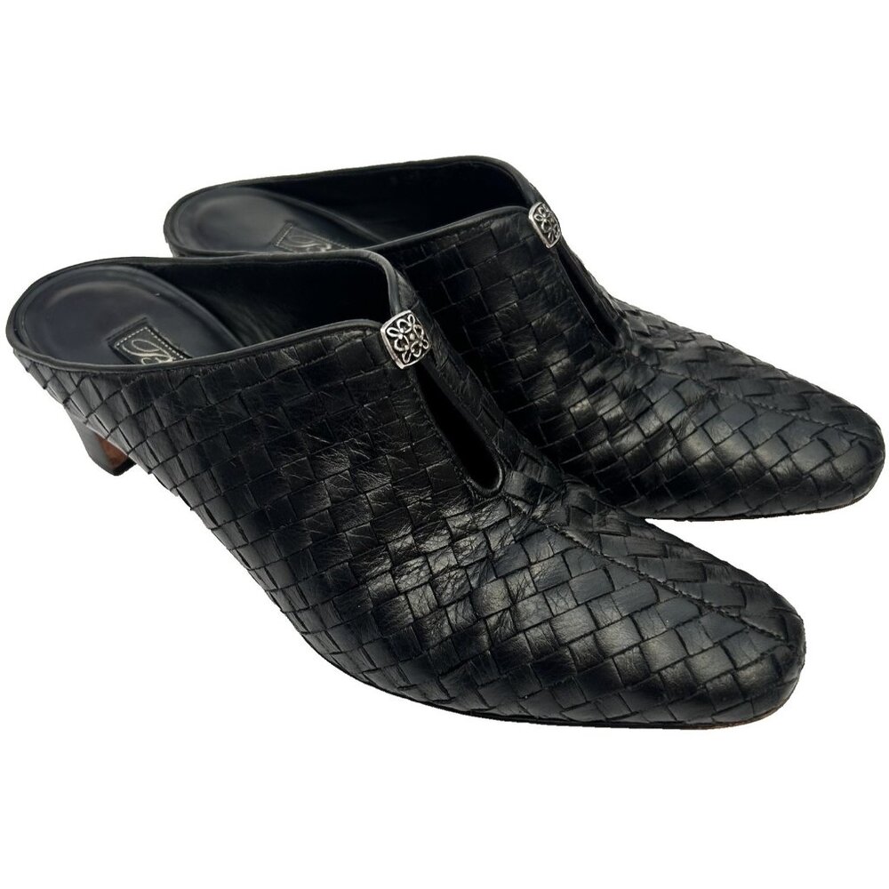 Brighton Braided Tynan Heels Slip on Mules Black Womens Size 7M Western Shoes